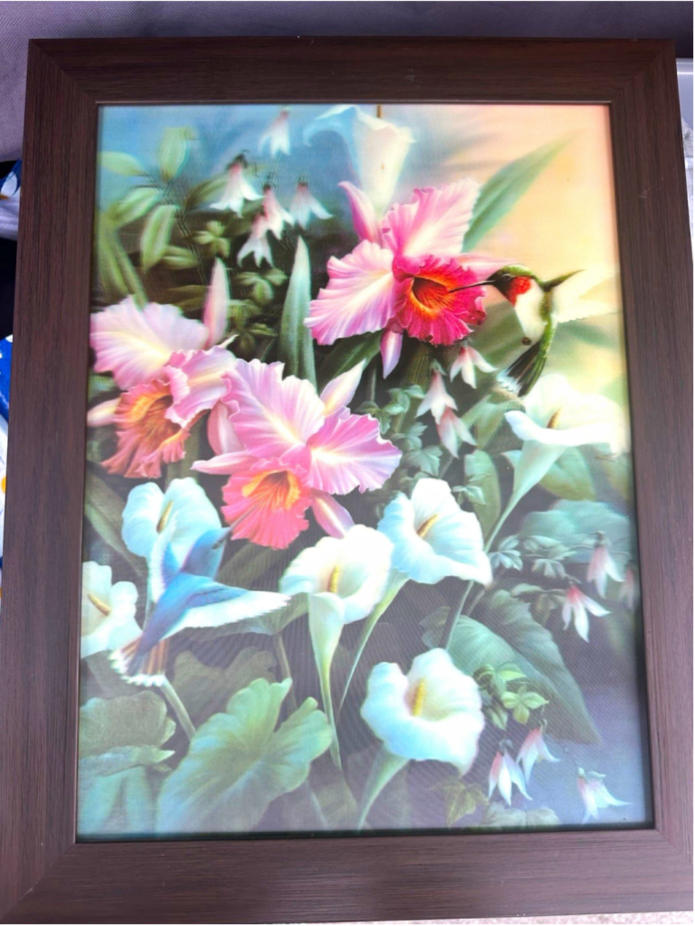 Vtg holo lenticular T.C. Chiu’s vibrant Hummingbirds and Lilies wall art